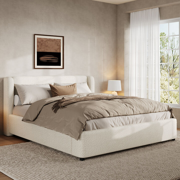 Christopher Knight Home Vigour Boucle Upholstered Platform Bed with Wingback Headboard