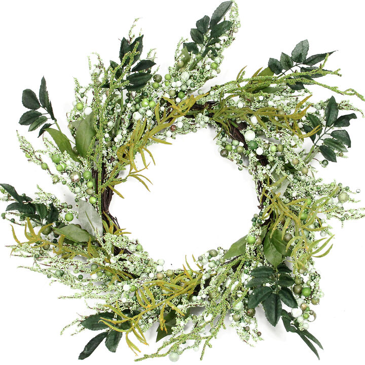 Mixed Leaves Twig Artificial Wreath  Green 12-Inch