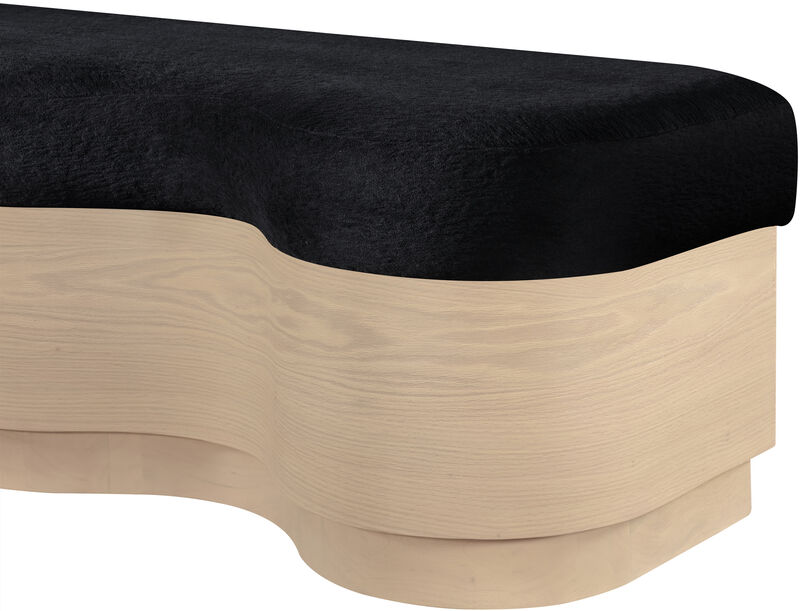 Meridian Furniture Savoy Black Velour Fur Fabric Bench