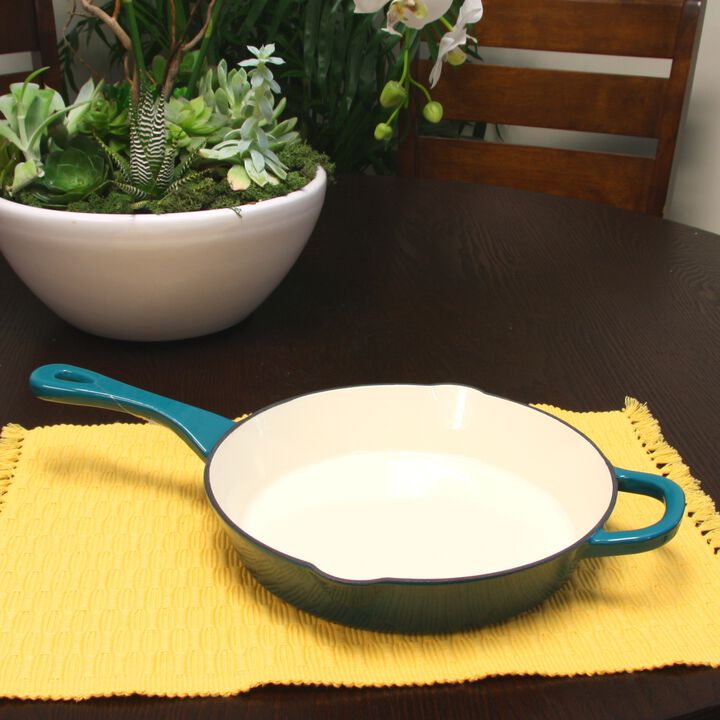 Crock Pot Artisan 10 in. Round Enameled Cast Iron Skillet in Teal Ombre