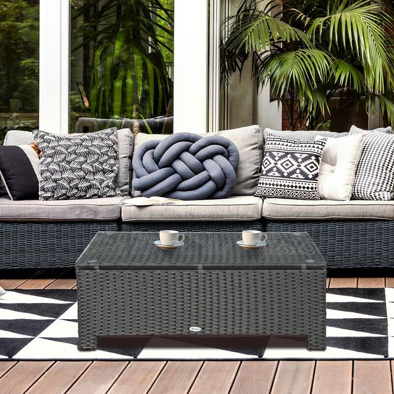 Hivvago Hand-Woven Rattan Coffee Table for Patio & Garden image number 5