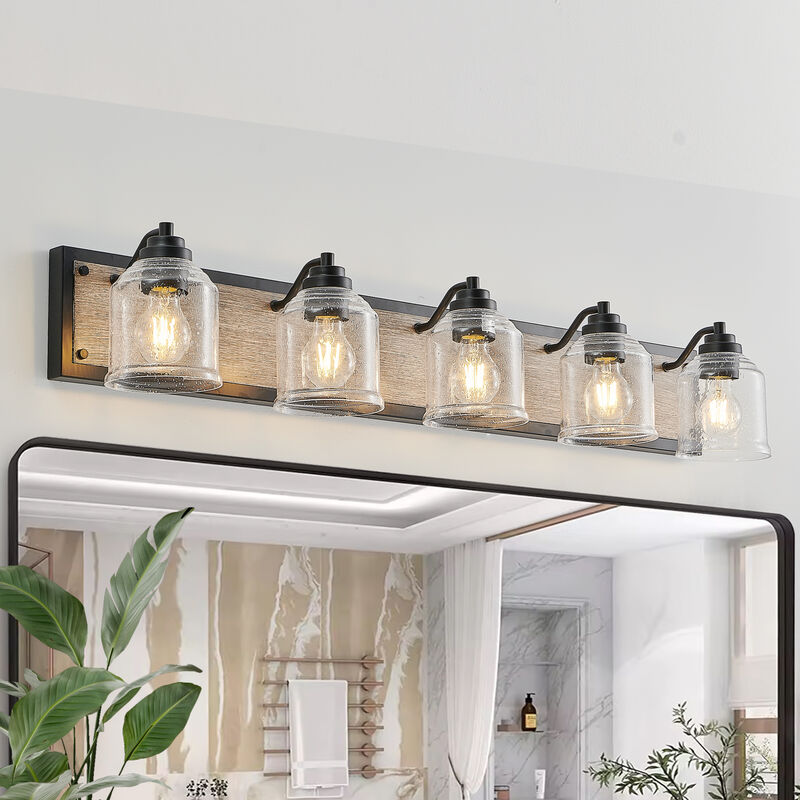 ELEMENT ACE 5-Light Farmhouse Vanity Light Fixture Bathroom Wall Sconce with Clear Seeded Glass Shades Ideal for Bathroom Powder Room Corridor and Bedroom Lighting Decor image number 1