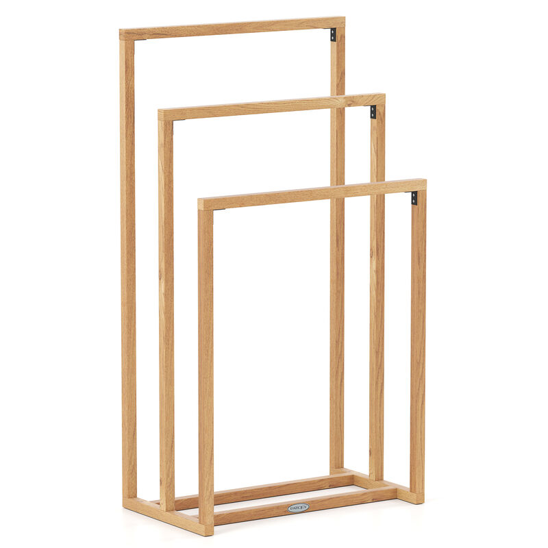 3-Tier Teak Bathroom Towel Holder with Crossbars &ndash; Freestanding Storage Rack image number 3