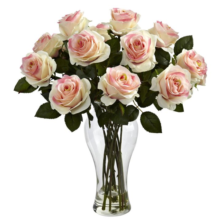 Nearly Natural Blooming Roses w/Vase