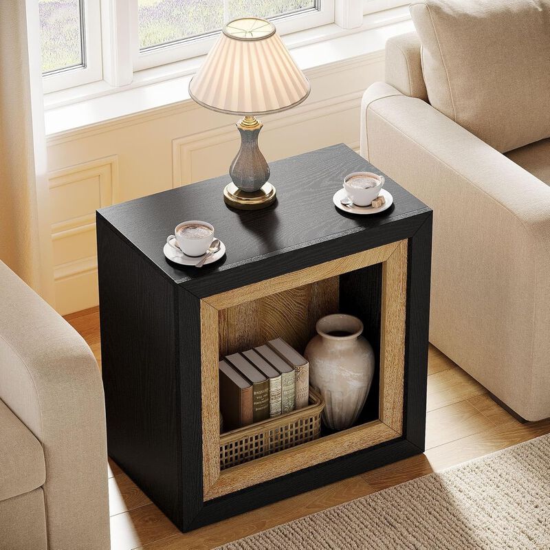 Rectangle Modern End Table, Side Table with Frame-Inspired Design-Black image number 3