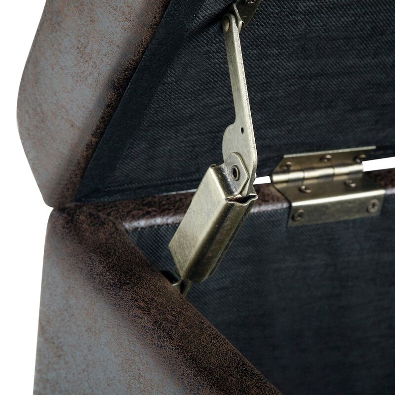 Simpli Home Avalon Storage Ottoman Bench In Distressed Brown Vegan Faux Leather