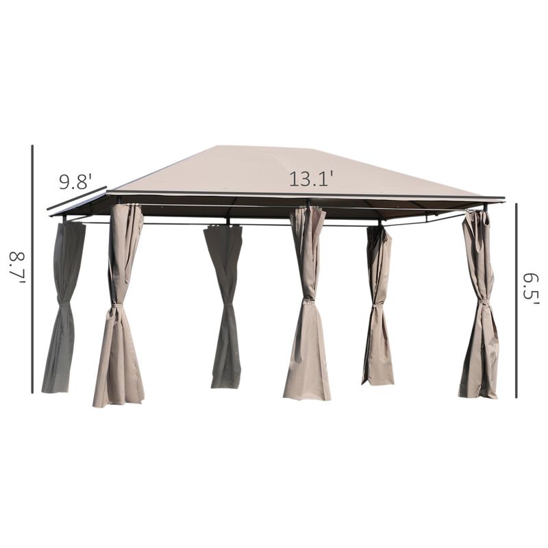 Khaki Outdoor Haven: 10'x13' Gazebo with 6 Removable Sidewalls