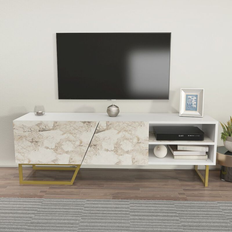 Decorotika Denasse Tv Stand White Ephesus Marble Gold