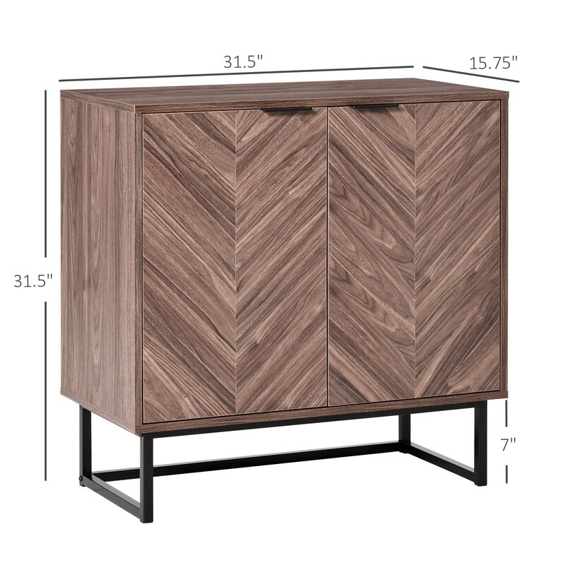 Sideboard Buffet Cabinet, Chevron Double Door Kitchen Cabinet, Accent Cabinet with Adjustable Shelf, Walnut