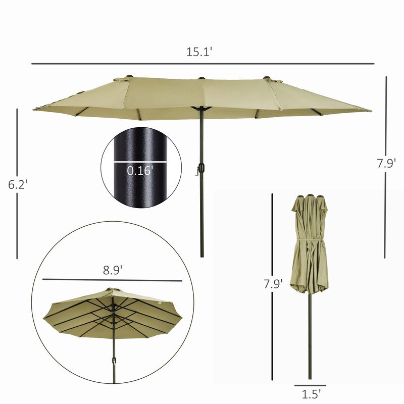 Tan Expansive Coverage: 15ft Double-Sided Patio Umbrella with Crank