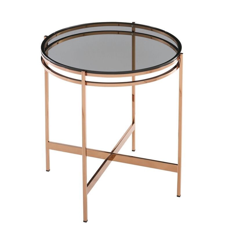 Cid 22 Inch Modern End Table, Black Glass Top, Rose Gold Legs-Benzara image number 1
