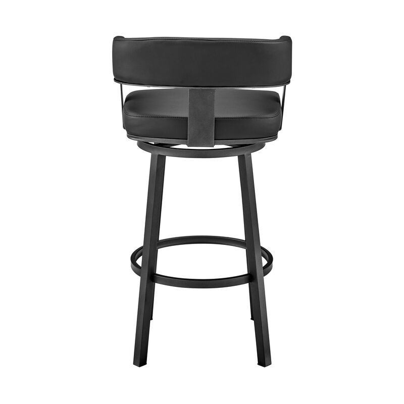 Lorin  Counter Height Swivel Bar Stool in Black Finish and Black Faux Leather