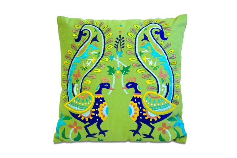 HomeRoots Set of Two 18" Blue And Green Peacock Cotton Throw Pillows with Embroidery image number 0