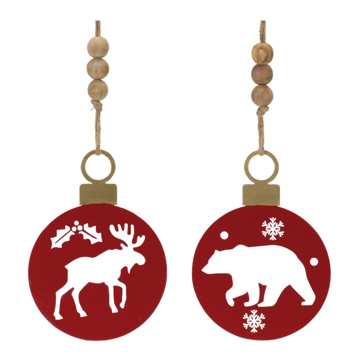 Metal Cut Out Bear And Moose Ornament (Set of 12)