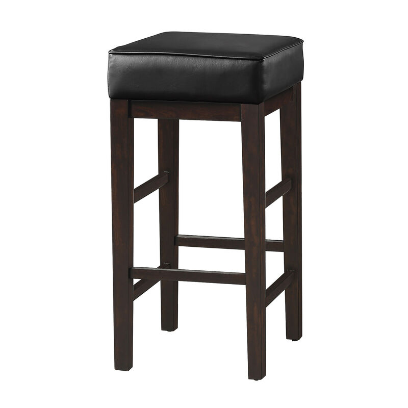 Vin 31 Inch Bar Height Stool, Black Faux Leather Seat, Dark Brown, Set of 2 - Benzara image number 2