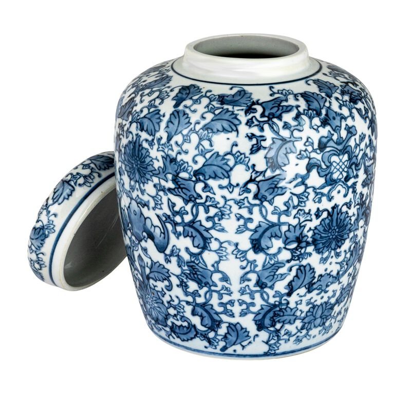 Medium Decorative Ceramic Ginger Jar with Lid, Blue and White Floral Pattern image number 4