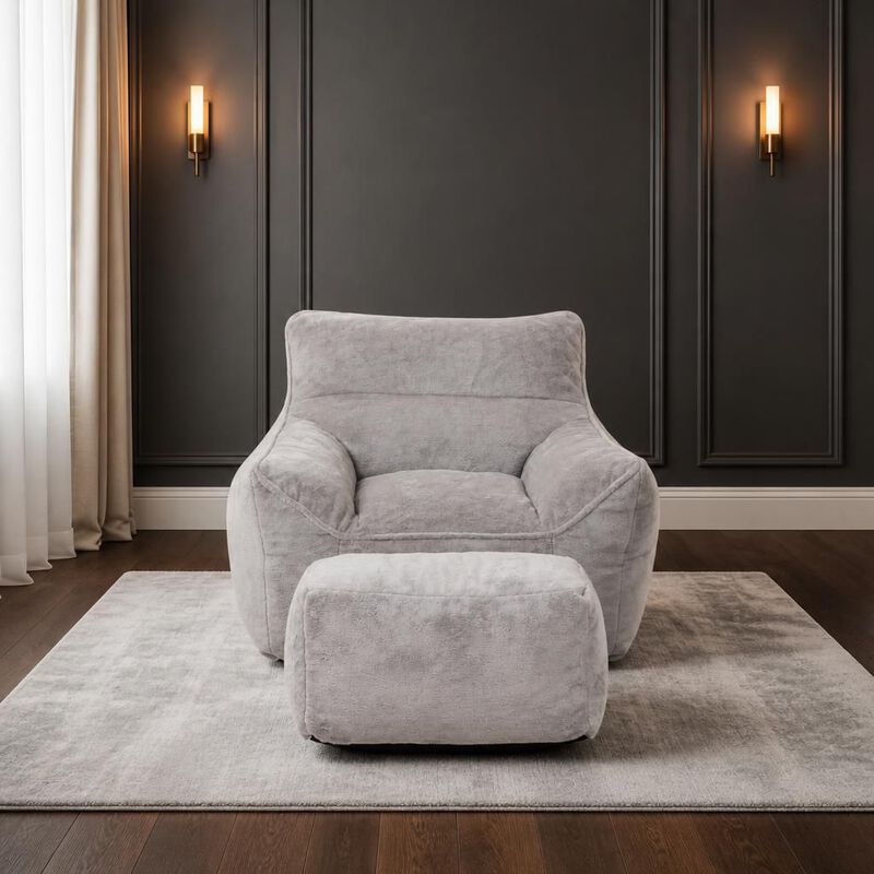 GOODSILO Soft Tufted Foam Filled Faux Fur Bean Bag Chair Comfy Lazy Sofa for Living Room Bedroom Ideal for Relaxing and Lounging image number 3