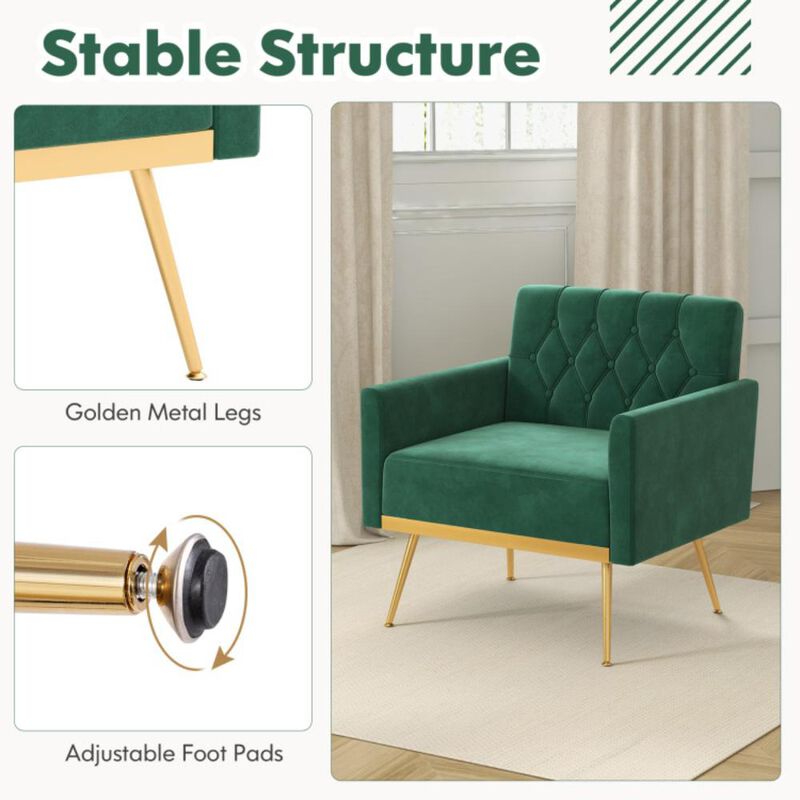 Hivvago Modern Velvet Accent Chair with Button Tufted Back Golden Metal Legs and Adjustable Foot Pads