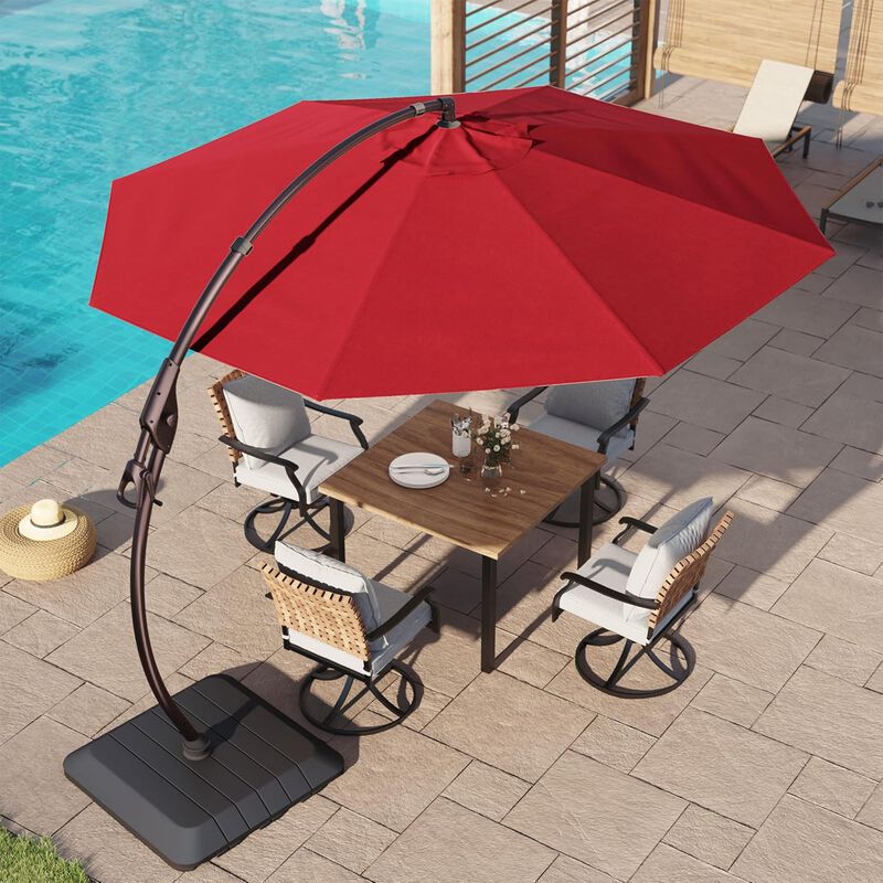 Mondawe 11ft Cantilever Umbrella w/ 360&deg; Rotation & 90&deg; Tilt, Powder-Coated Aluminum Frame Umbrella(Without Base)