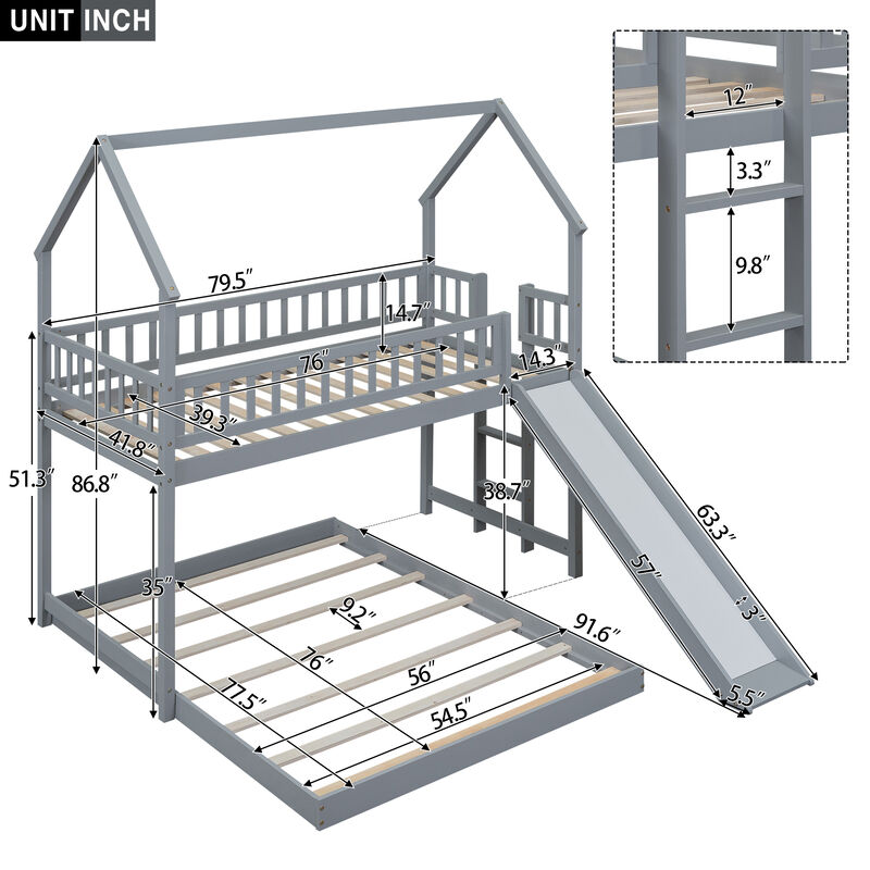 Merax House Bunk Bed with Slide and Built-in Ladder