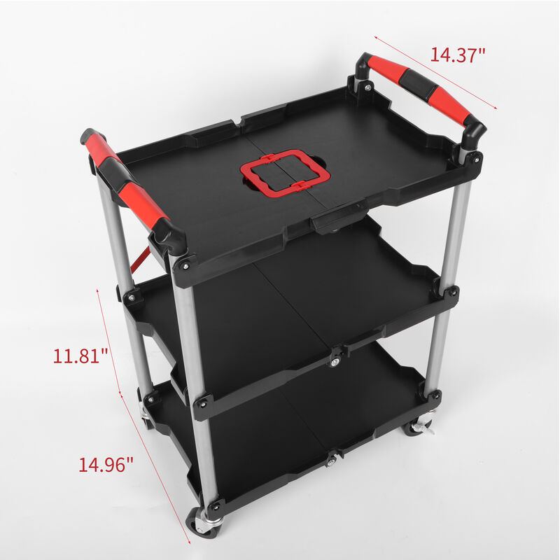 ELEMENT ACE Foldable 3-Shelf Heavy Duty Rolling Utility Cart with Swivel Wheels Ergonomic Handle Portable Transport Cart for Garage Office Home Warehouse Use image number 2