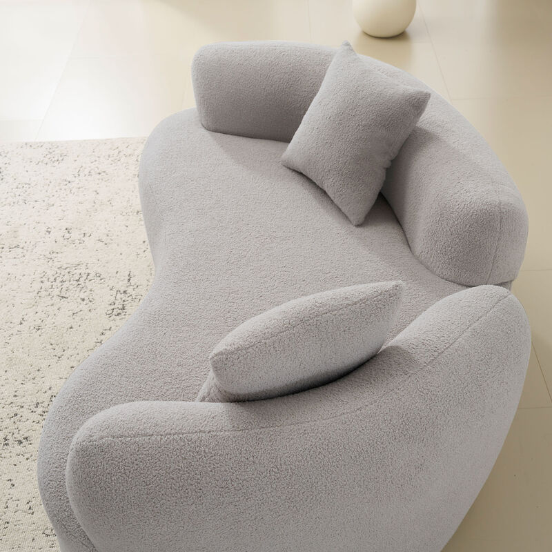 GOODSILO Curved Compact Sofa with Teddy Velvet Upholstery and Medium-Firm Cushion Support image number 7