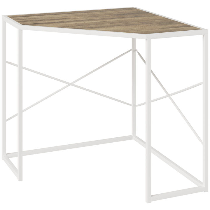Corner Computer Desk. Writing Table with Steel Frame for Small Spaces, Black