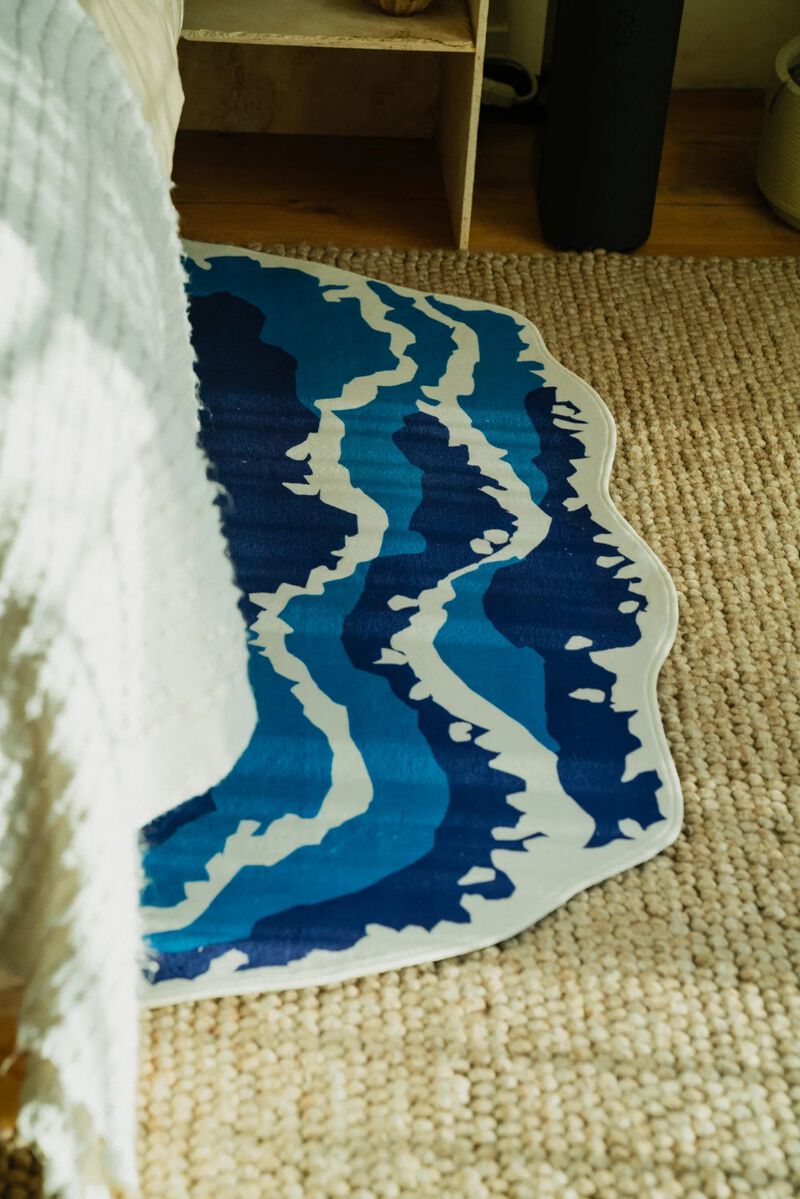 Lany Space 2'x5' Runner Rug, Non-Slip Washable Rugs, Irregular Blue Wavy Rug for Home Deocr image number 2