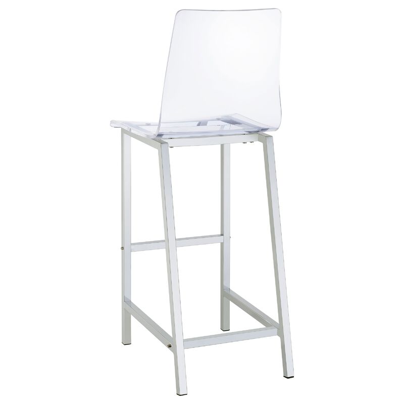 Elegant Acrylic Bar Height Stool with Chrome Base, Clear And Silver, Set of 2 image number 6