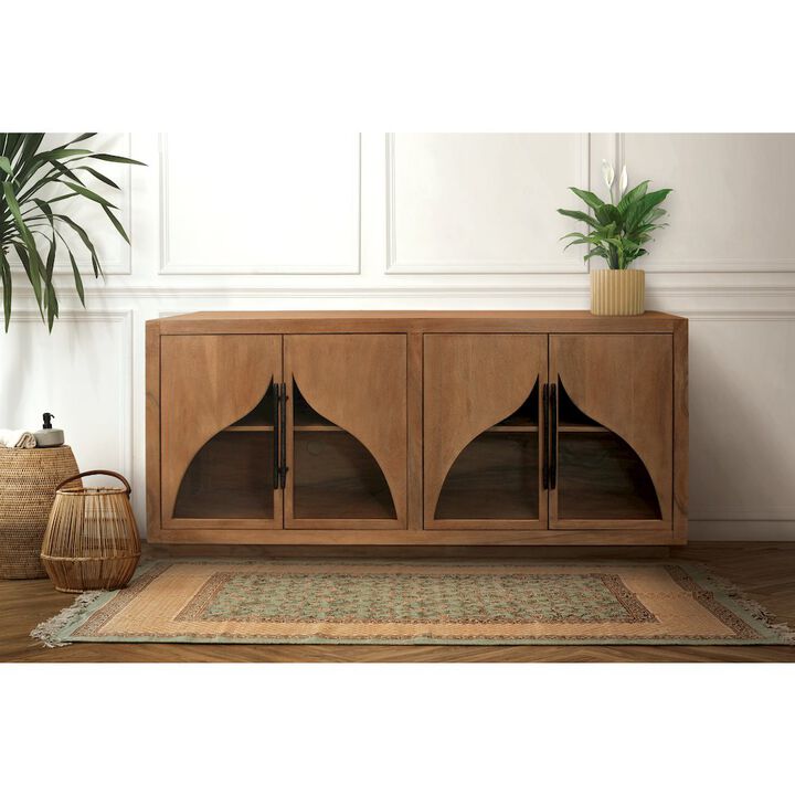 Alex Hamilton Kate 4-Door Sideboard with Solid Wood, Acacia, Iron Handles, Natural Finish