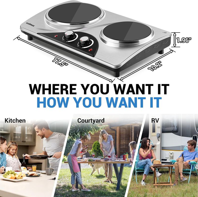 Cusimax Hot Plate, 1800W Double Burners, Infrared Burners Electric Ceramic Hot Plate Cooktop for Cooking, Portable Countertop Cooktop image number 2