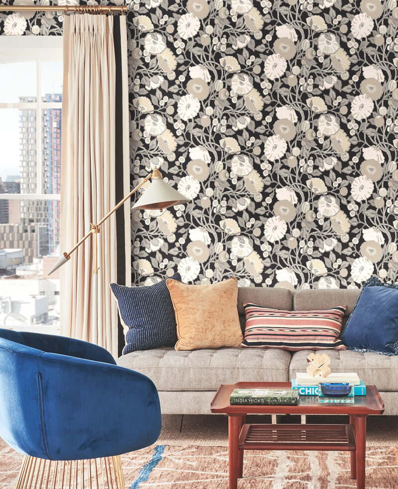 Vincent Poppies Black & Cream Wallpaper image number 1