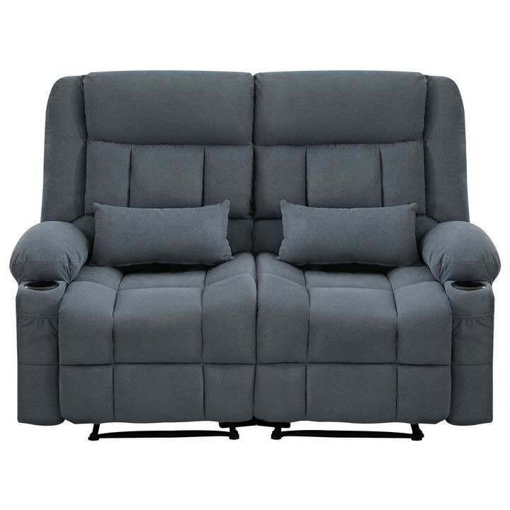 61.81 in. Wide Pillow Top Arm Fabric Rectangle Reclining Sofa with Cupholders