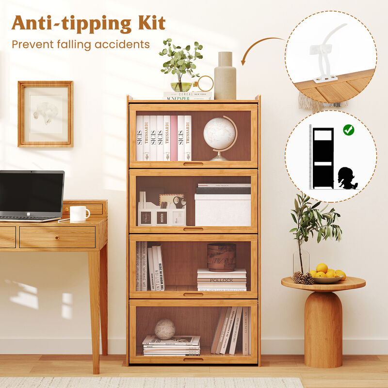 4-Tier Wicker Cabinet Bookcase with Doors &ndash; Versatile Storage for Living and Study Rooms