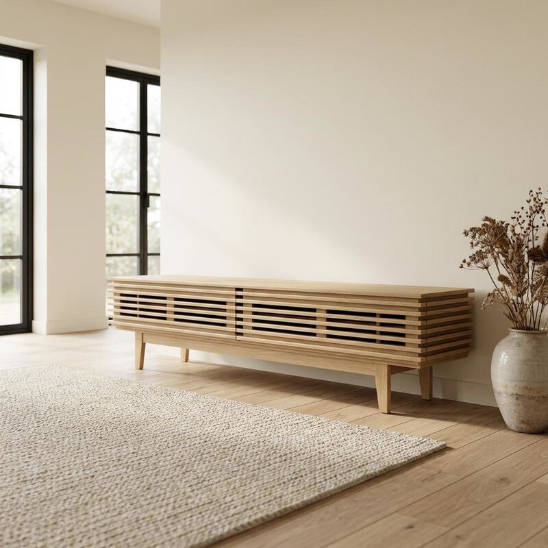 Brown wood TV stand with sleek design and sturdy construction image number 4