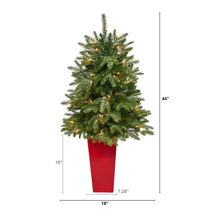 Nearly Natural 44-in Snowed Teton Fir Xmas Tree with 50 Lights in Red Planter