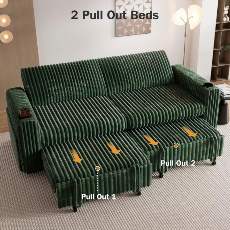 91" Convertible Sleeper Sofa Bed, Loveseat with 5-Level Reclining Backrest, Pull-Out Bed, USB Ports image number 7