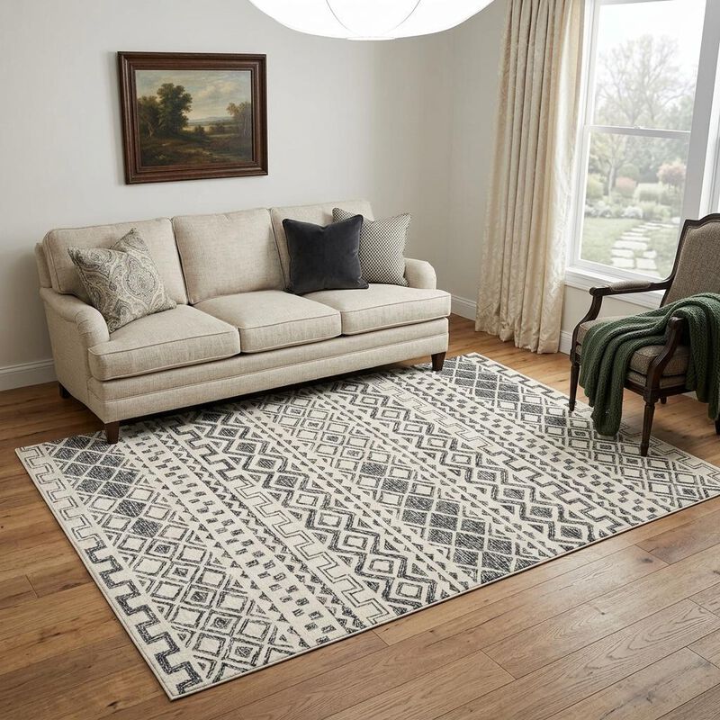 HomeRoots Wool Abstract Geometric Hand Tufted Non Skid Area Rug image number 1