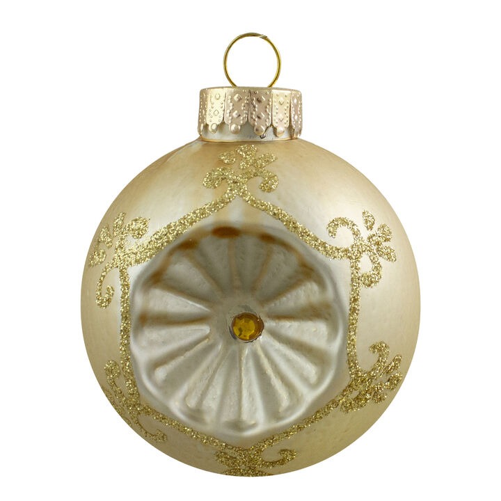 6ct Gold 2-Finish Retro Reflector Glass Christmas Ball Ornaments 2.75" (70mm)