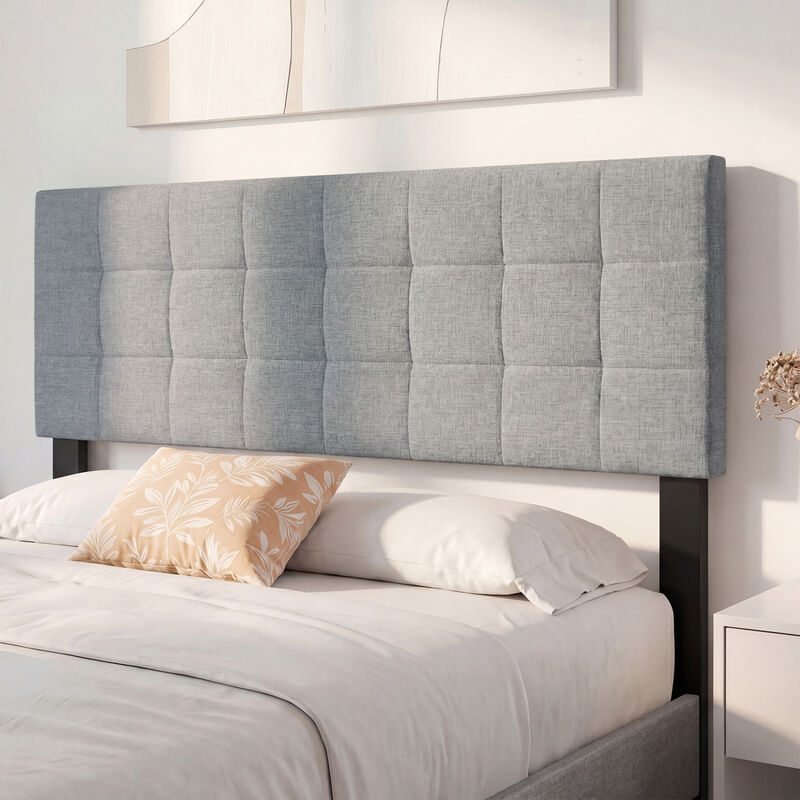 Queen and Full Size Quilted Grid Headboard with Upholstered Linen Fabric image number 4