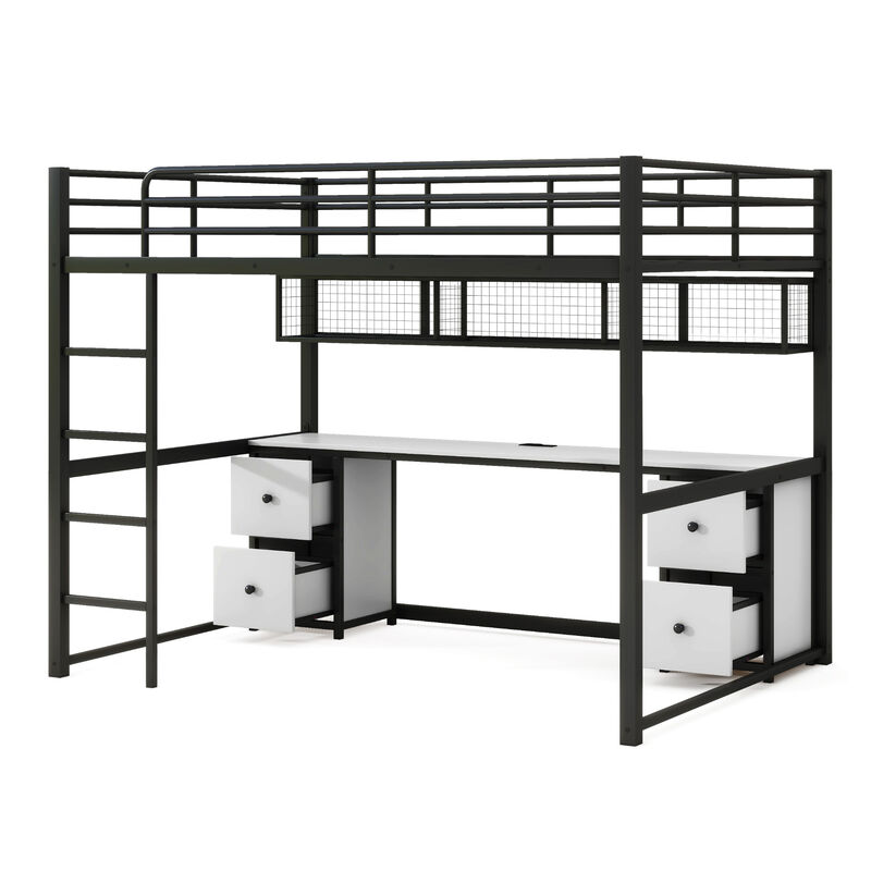 Merax Industrial Metal Loft Bed with Desk