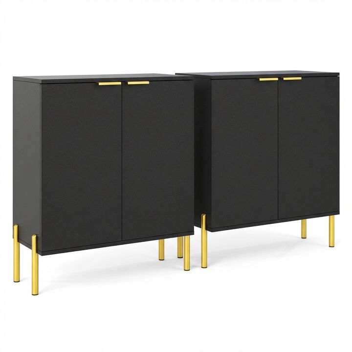 2 Piece Sideboard Cabinet Set with 2 Doors and Metal Legs for Living Room-Black