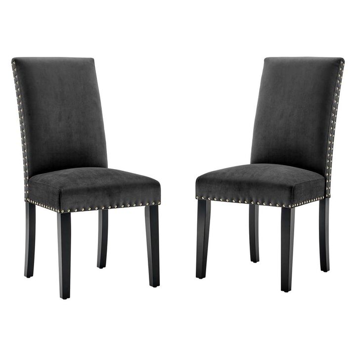Modway EEI-3779-CHA Parcel Performance Velvet Dining Side Chairs - Set of 2, Charcoal