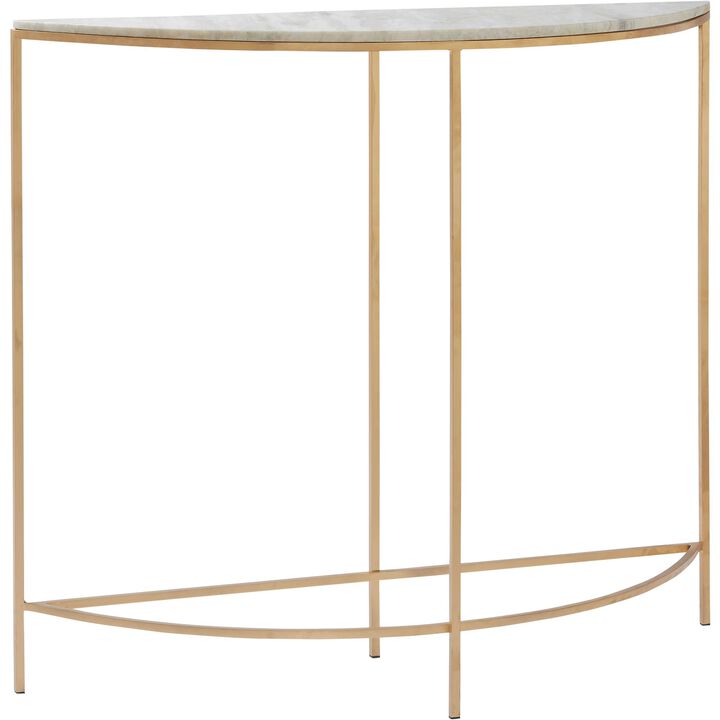 40" Gold and White Sleek Half Circle Console Table