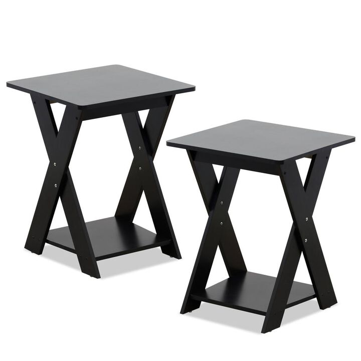 Furinno Modern Simplistic Criss-Crossed End Table, Set of 2, Espresso