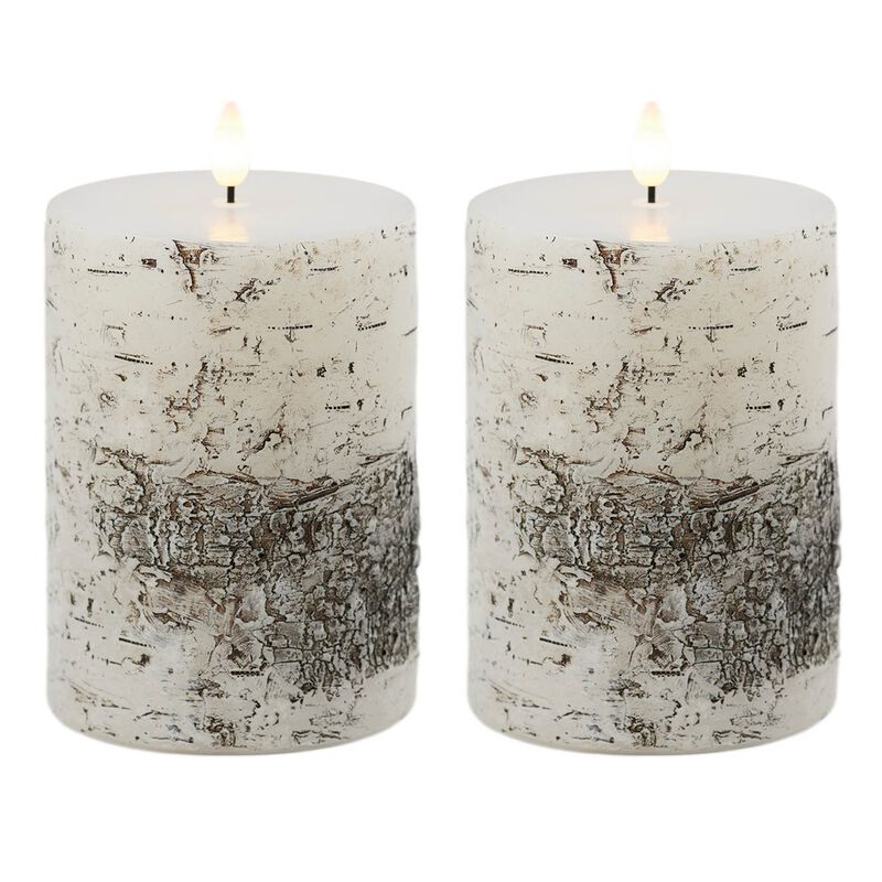 Flameless Birch Design Pillar Candles – Wick LED Candle Set for Cozy Seasonal Decor, Tablescapes & Mantels