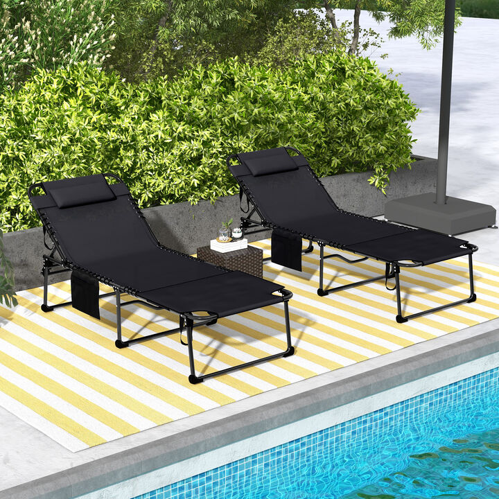 Hivvago Poolside Folding Chaise Lounge Chairs with Storage Pocket - Set of 2