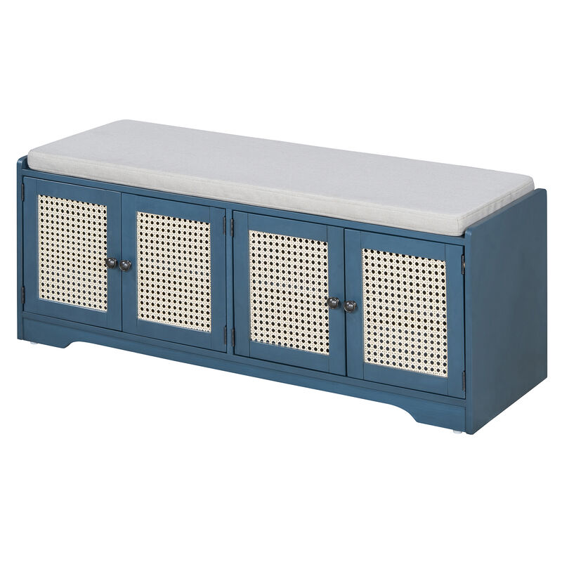 Trexm Storage Bench Multifunctional Wood Entryway Shoe Bench image number 3
