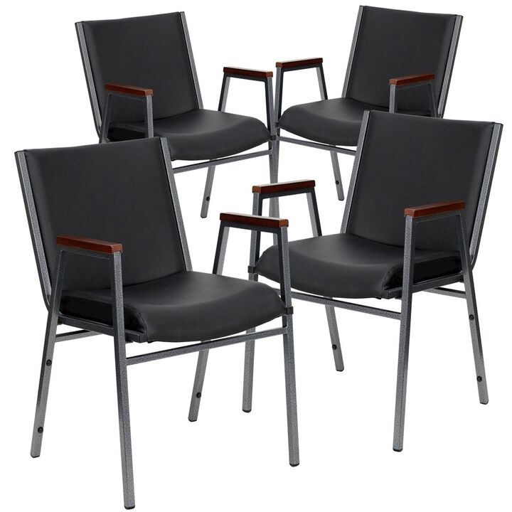 Flash Furniture 4 Pk. 3'' Thickly Padded, Black Vinyl Upholstered Stack Chair with Arms