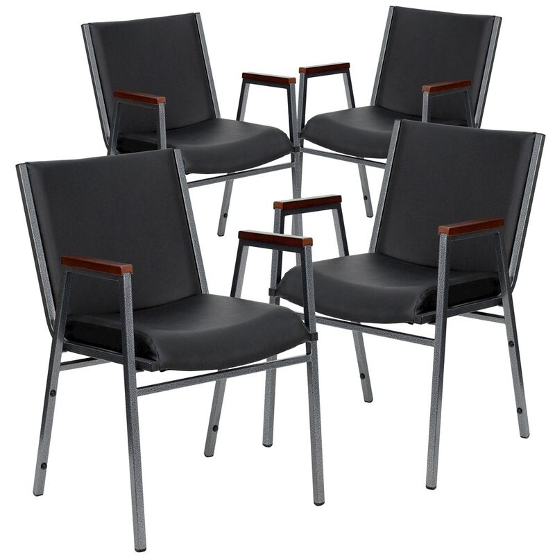Flash Furniture 4 Pk. 3'' Thickly Padded, Black Vinyl Upholstered Stack Chair with Arms image number 0
